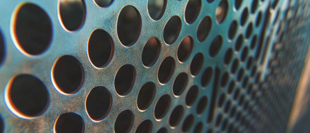 Exploring the intricate texture of perforated aluminum highlighting its lightweight structureの素材