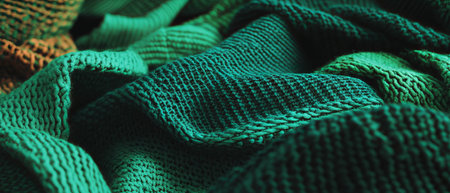 Varied textures of green fabric showcase intricate woven patterns and rich colorsの素材