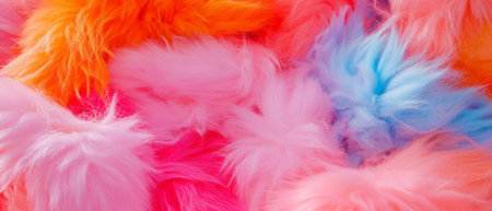 Colorful faux fur and plush textures create a vibrant tactile experienceの素材