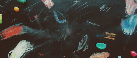 Abstract chalkboard art with colorful smudges and textures from creative activities at schoolの素材