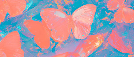 Bright and colorful butterfly clips showcase their glittery plastic texture and abstract shapesの素材