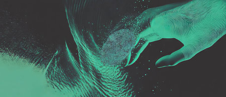Stylized visualization of biometric security technology and fingerprint recognition conceptsの素材