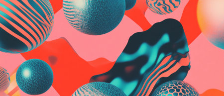 Dynamic abstract background of 3D spheres with intricate geometric patterns and vibrant colorsの素材