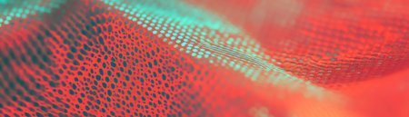 Close-up view of woven fabric with halftone texture highlighting intricate patterns and colorsの素材