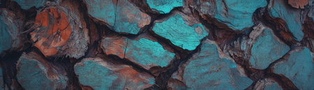 Vibrant palm tree trunk with textured bark and imagined neon highlights against bright backgroundの素材