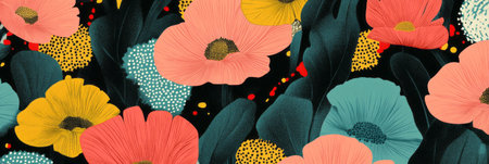 Colorful floral seamless pattern featuring stylized African designs and geometric texturesの素材