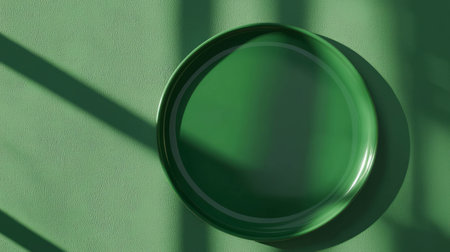 Modern ceramic serving tray in green on textured surface with shadow playの素材