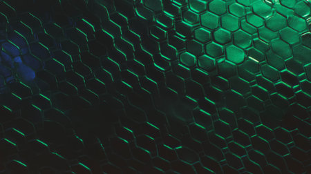 Luxurious green and black leather texture with hexagon pattern for designの素材