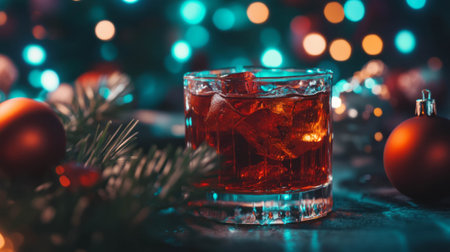Festive holiday drink with colorful lights and decorations for celebratory occasionsの素材
