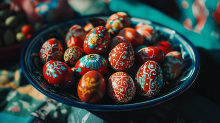 Vibrant easter egg display in studio setting for holiday decoration inspirationの素材