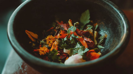 Assorted indian spices in rustic bowl for culinary inspirationの素材