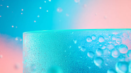 Vibrant abstract design with textured podium in blue and pink gradientの素材