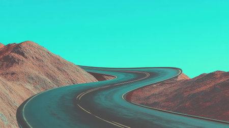 Scenic mountain roadway with hairpin turns for travel and adventureの素材