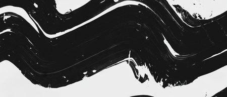 Zigzagging black ink lines create dynamic patterns on a snow-white backgroundの素材