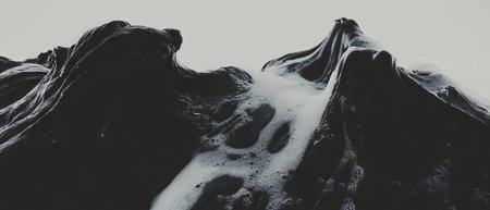 Black ink gradients create smooth transitions on a white background showcasing artistic texturesの素材