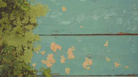 Natural texture of pale green moss on weathered wood for organic design and background useの素材