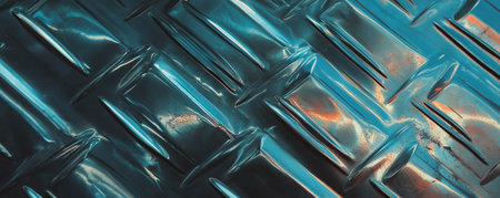 Intricate ribbed metal texture with reflective surface for industrial designの素材
