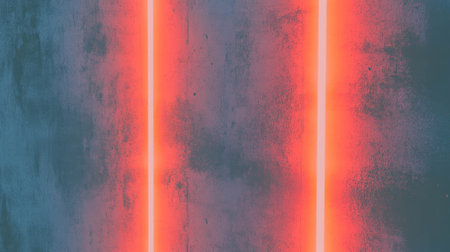 Neon orange lines on textured grey concrete wall for modern designの素材