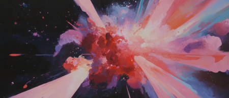Explosions of vibrant color and energy create a dynamic abstract art piece