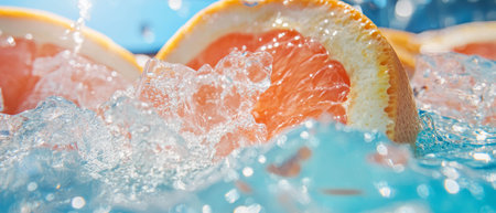 Refreshing grapefruit juice with ice creating a vibrant summer drink experienceの素材