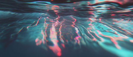 Vibrant holographic reflections create an abstract underwater textureの素材