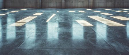 Polished concrete tiles create an industrial minimalist aesthetic in a spacious interiorの素材