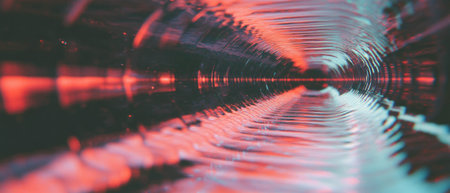 Vibrant 3D abstract representation of sound waves with reflective patternsの素材