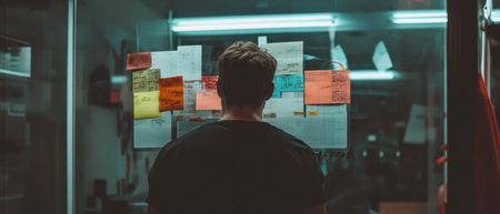 Logistics planning session with notes and tasks on board for team coordinationの素材