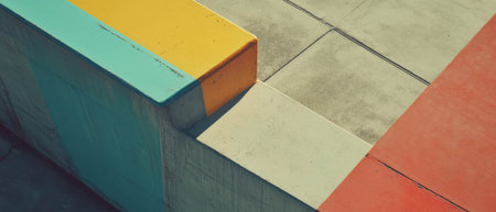 Bold modern design featuring colored aluminum and geometric shapes in urban spaceの素材