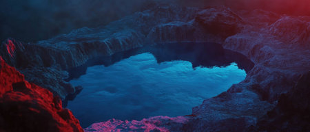 Crater Lake with Wizard Island surrounded by deep blue and mystical watersの素材