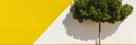 Vibrant chartreuse and white wall with tree shadow for modern designの素材