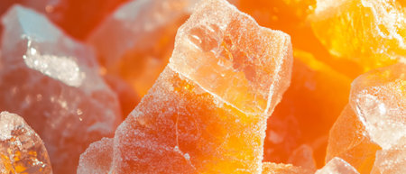 Enjoying the sweet and citrusy delight of candied orange peels with sugar crystalsの素材