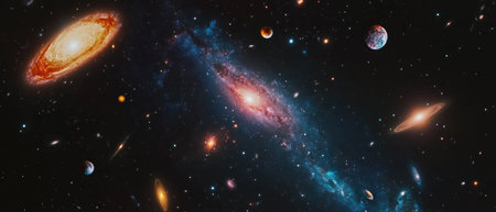Exploring the beauty of deep space filled with mesmerizing galaxies and celestial bodiesの素材