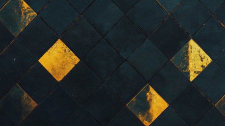 Luxurious black diamond tile pattern with gold grout for modern designの素材