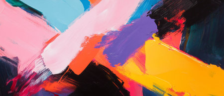 Expressive abstract brushstrokes in vibrant colors create a dynamic artistic compositionの写真素材
