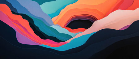 Vibrant layered paper cuts create a stunning abstract background design for various usesの素材