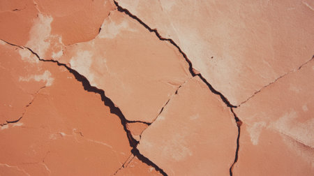 Texture of cracked dark brown mud wall for rustic design and architectureの素材