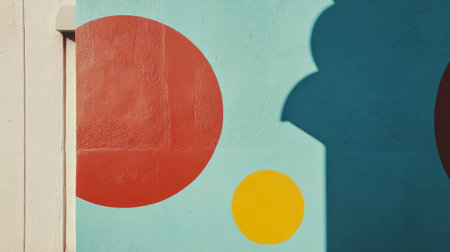 Retro geometric design with blue and brown painted wall texture for creative backgroundsの素材