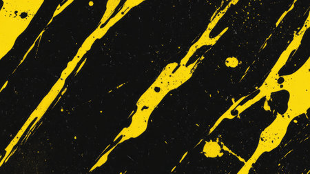 Vibrant chaotic grunge texture with yellow and black paint splashesの素材