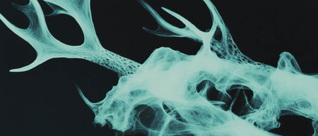 X-ray revealing intricate structure of deer antlers and bony formationsの素材