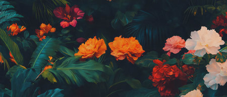 Vibrant floral illustrations with intricate textures and decorative background elementsの素材