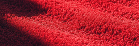 Dense crimson red frieze carpet texture showcasing intricate curled pile and deep shadowsの素材