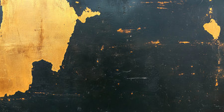 Old deep gold wall texture with dark grunge overlay and markings for artistic useの素材