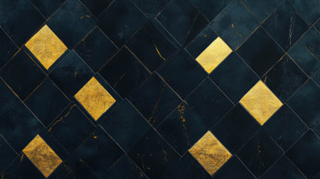 Luxurious black diamond tiles with gold grout for elegant interior designsの素材