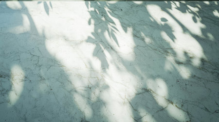 Sunlit concrete table with leaf shadows for outdoor decor designの素材