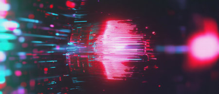 Dynamic glitch texture with vibrant distorted patterns and digital noiseの素材