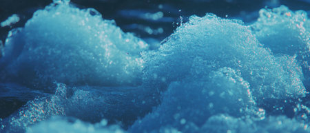 Frozen sea with dramatic blue ice breaking apart in a captivating display of natureの写真素材