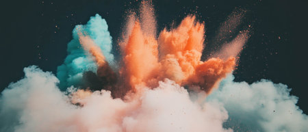 Colorful chalk dust explosion creating a vibrant overlay texture for artistic applicationsの素材