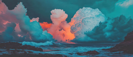 Vibrant landscape of the sea at dusk with dramatic contrasts in colorsの素材