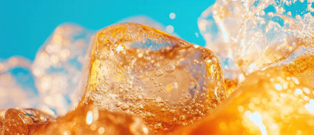 Refreshing soda fizzing with ice cubes on a warm dayの素材
